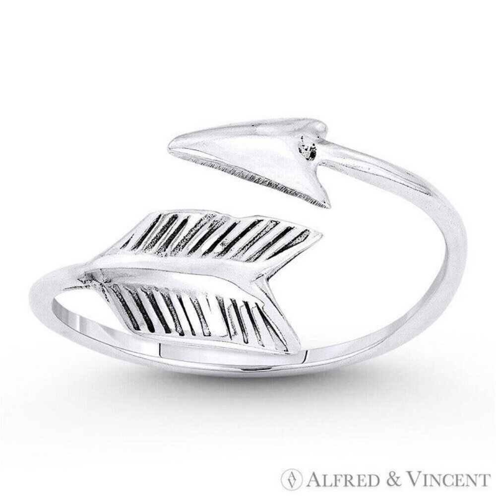 Arrow & Quill Archery Charm Bypass Ring in .925 Sterling Silver - Size 6